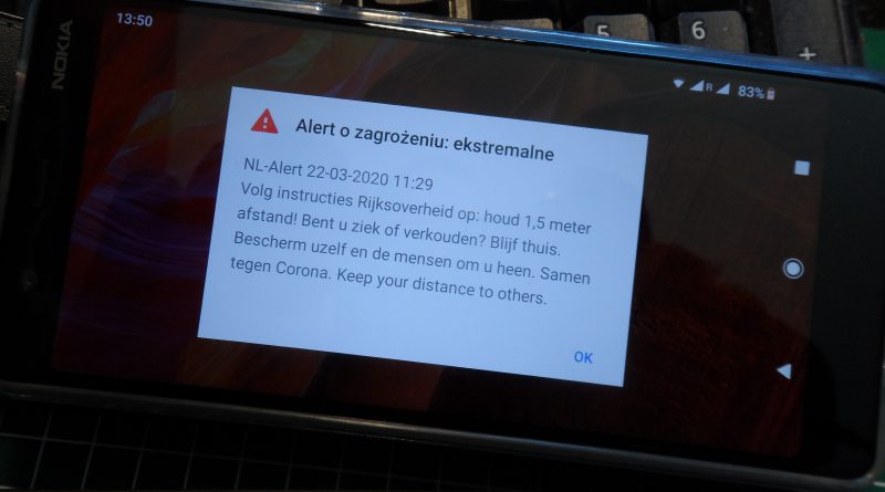 NL-Alert Holandia koronawirus 2020