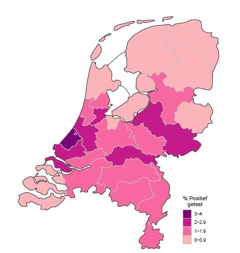 Koronawirus w NL: od 1 czerwca wykonano 112 800 publicznych testów. Wyników pozytywnych mało! 12 mapka 2