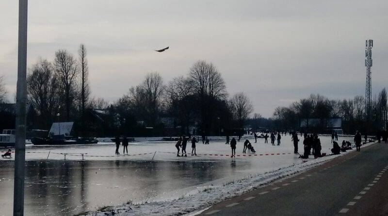 Holandia kanał lód łyżwiarze luty 2021