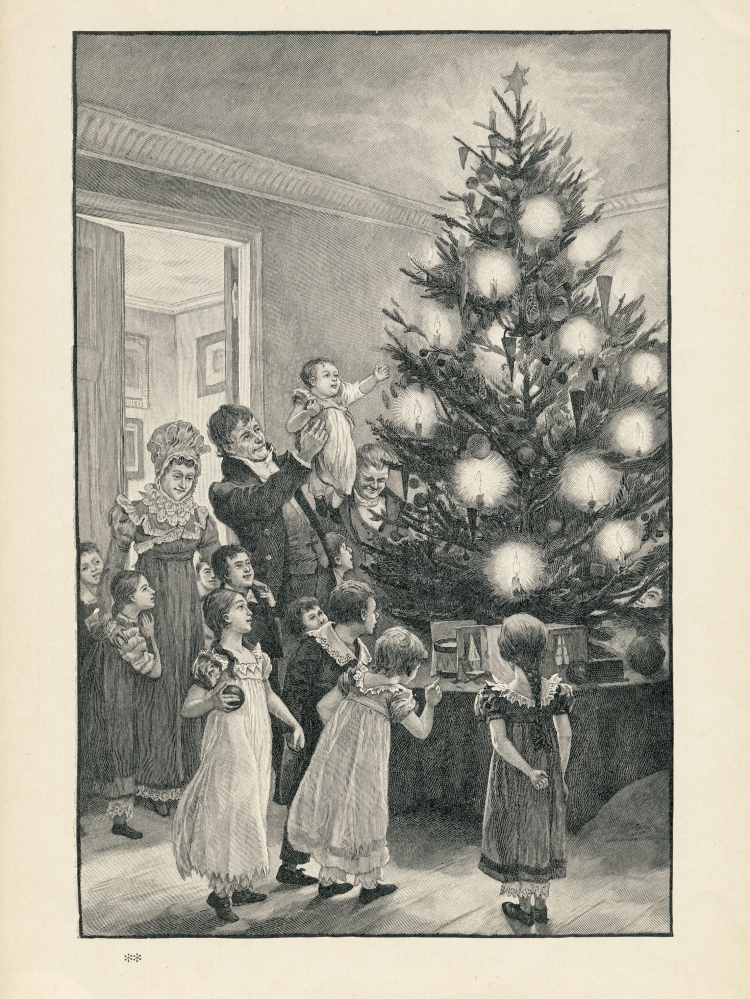 Gezin bij de kerstboom