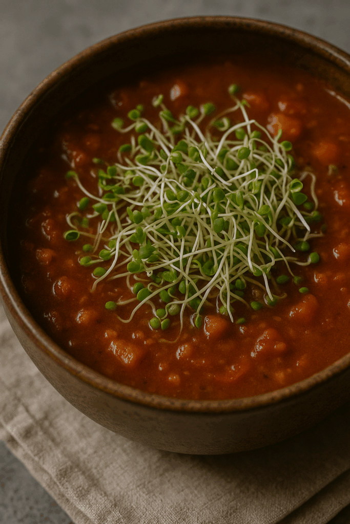 A close up photograph displays a dish in a rustic