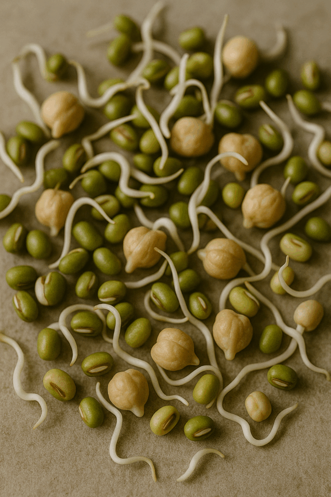 A digital photograph captures sprouting seeds on a