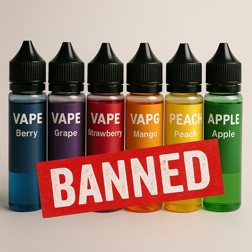 A digital photograph features seven e liquid bottl