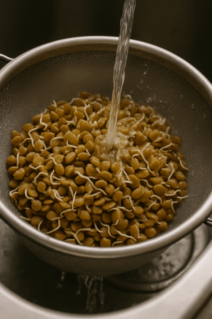 A digital photograph showcases rinsed sprouted len