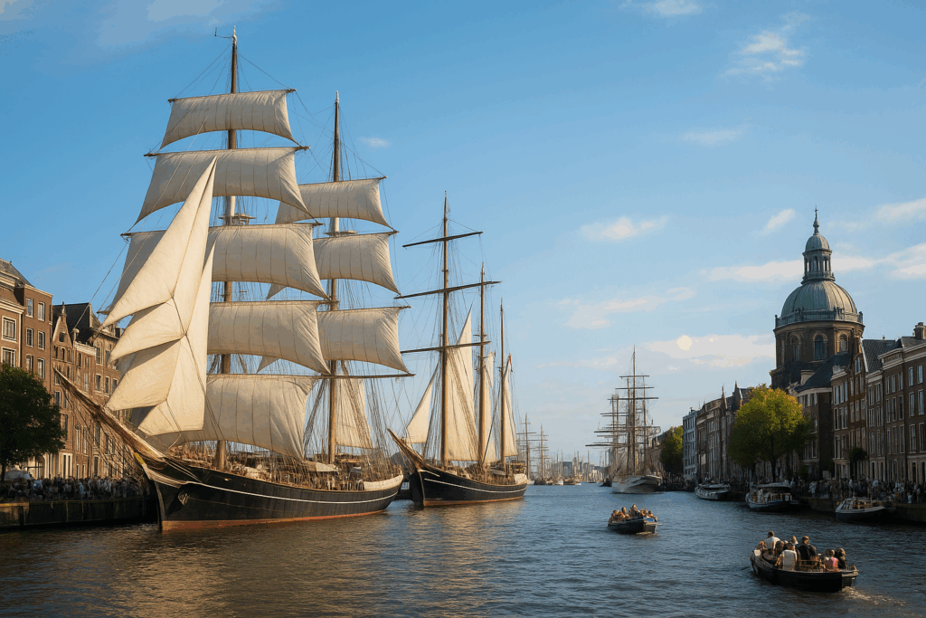 A high resolution photograph captures tall ships m