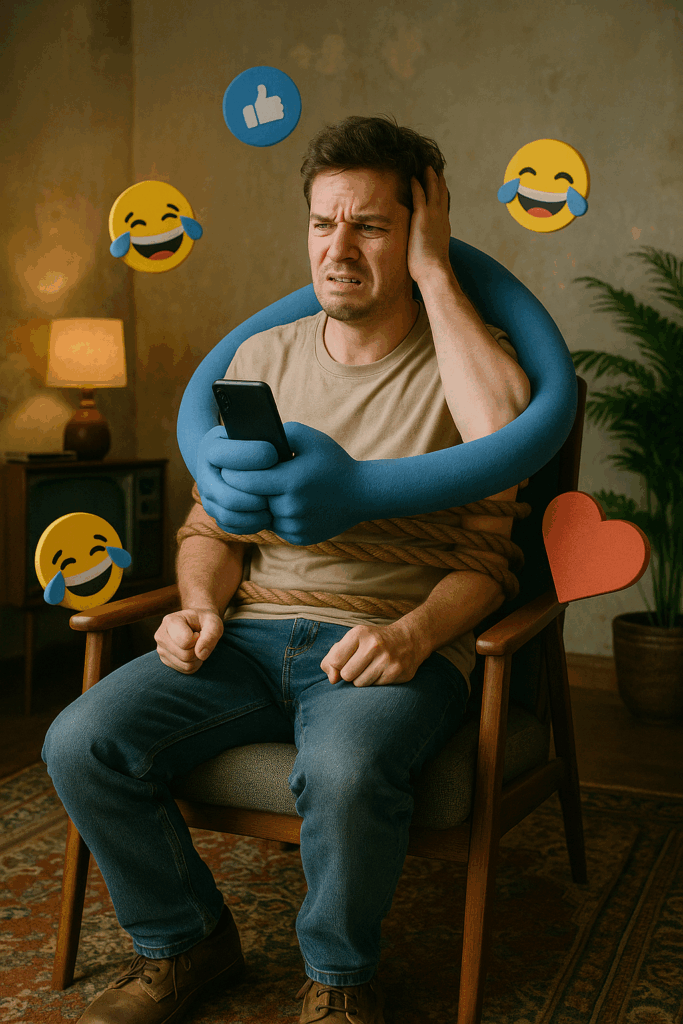 A photograph captures a Caucasian man with disheve