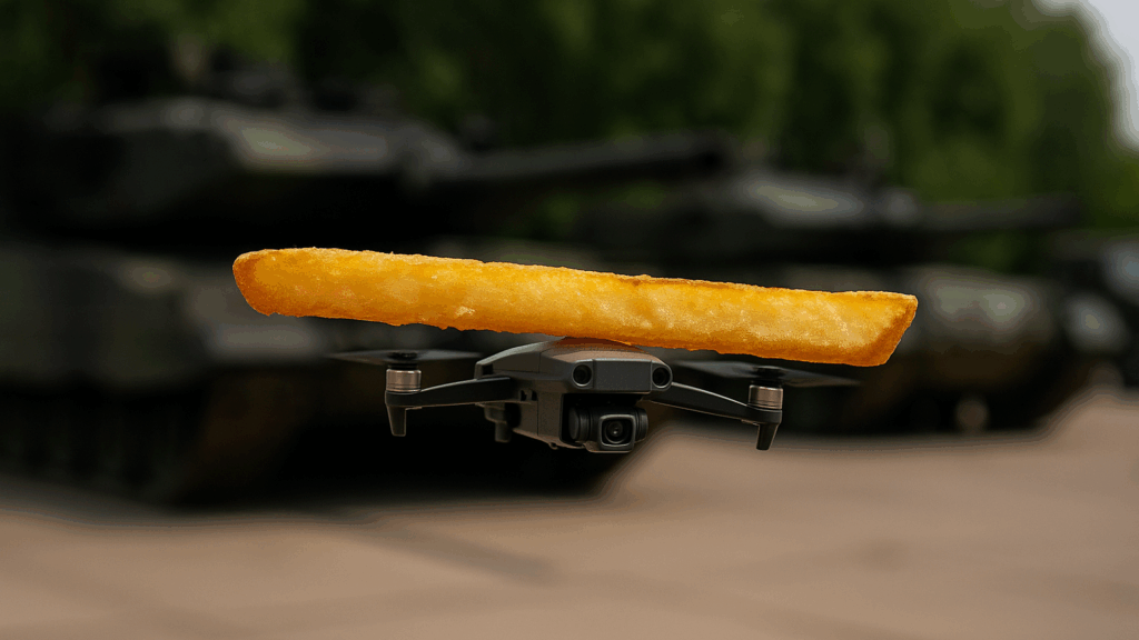 A photograph captures a golden brown crispy Frenc