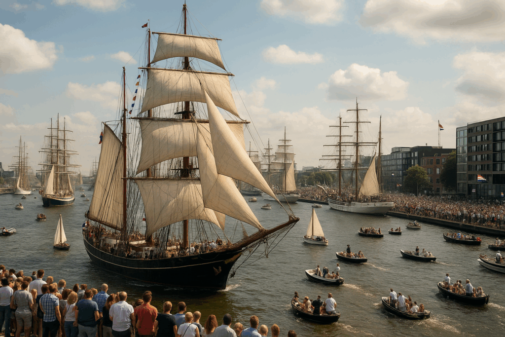 A photograph captures a maritime festival during d