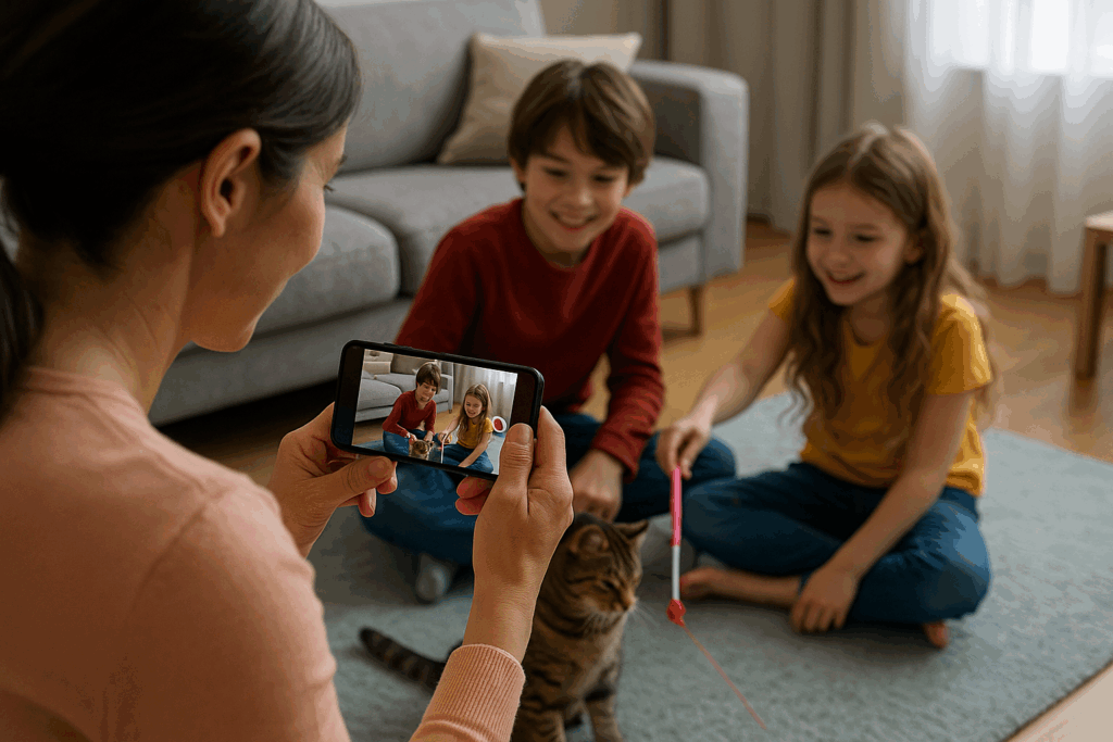 A photograph captures a mother capturing a moment