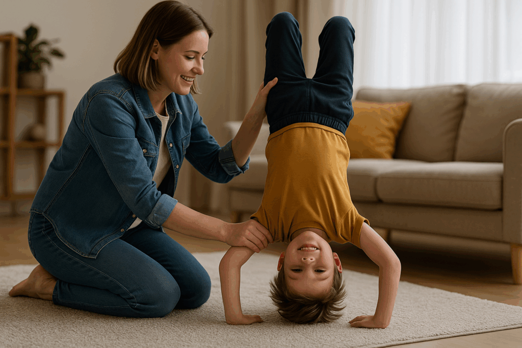 A photograph captures a mother with light skin and