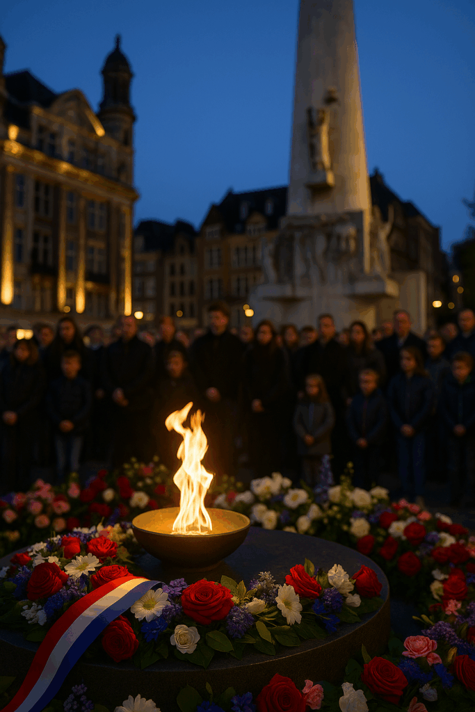 A photograph captures a solemn scene during a Reme