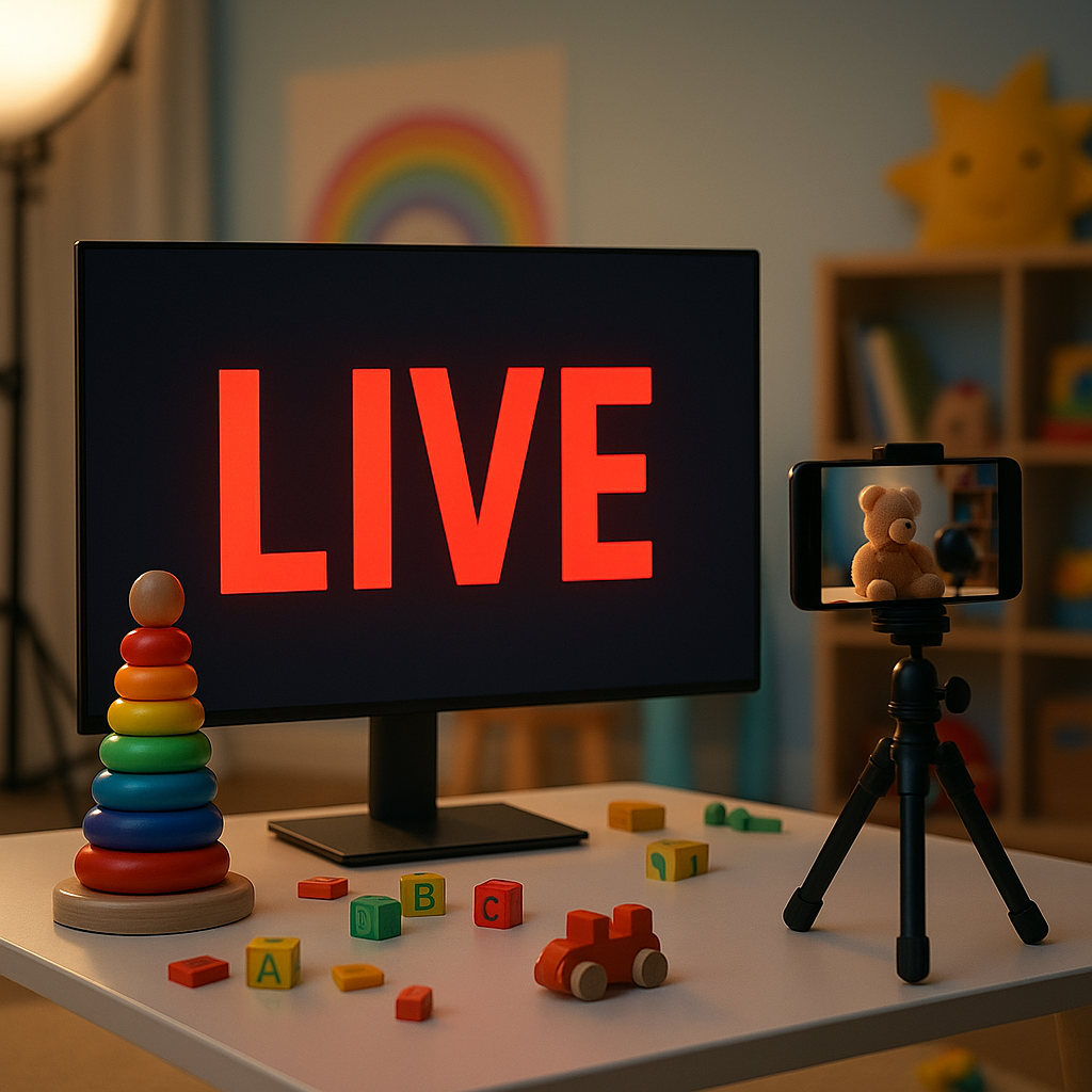 A photograph captures a video streaming setup in a