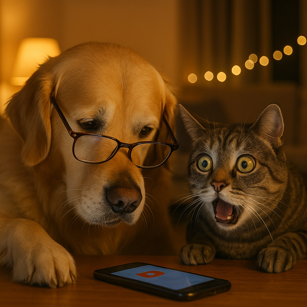 A photograph captures an elderly Golden Retriever