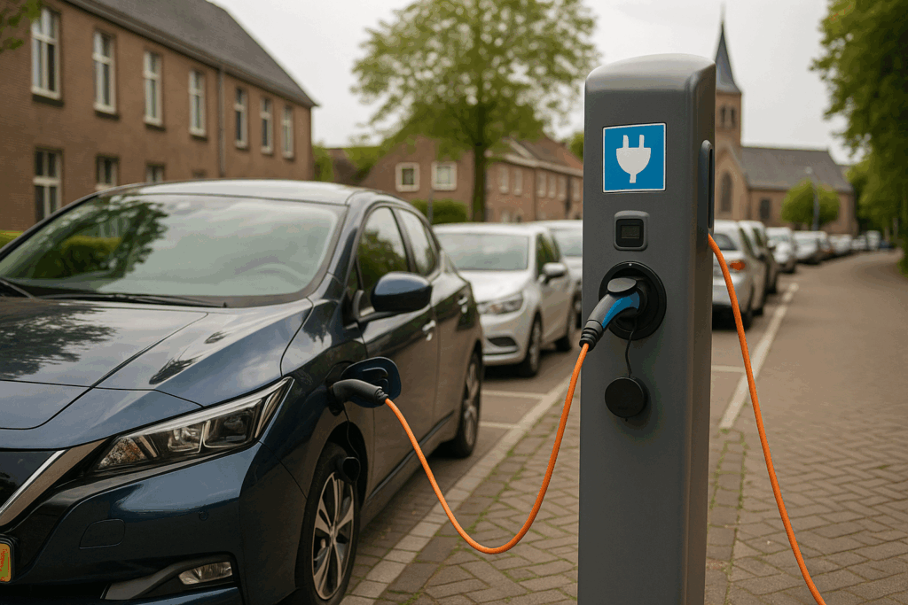A photograph captures an electric vehicle EV cha