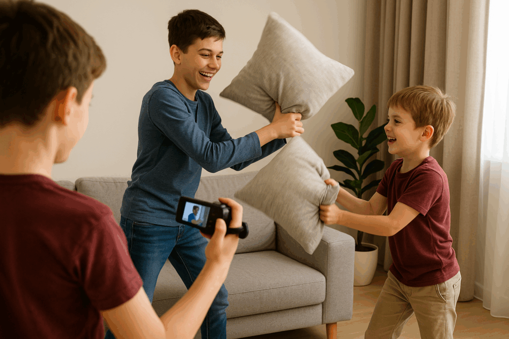 A photograph captures three light skinned siblings