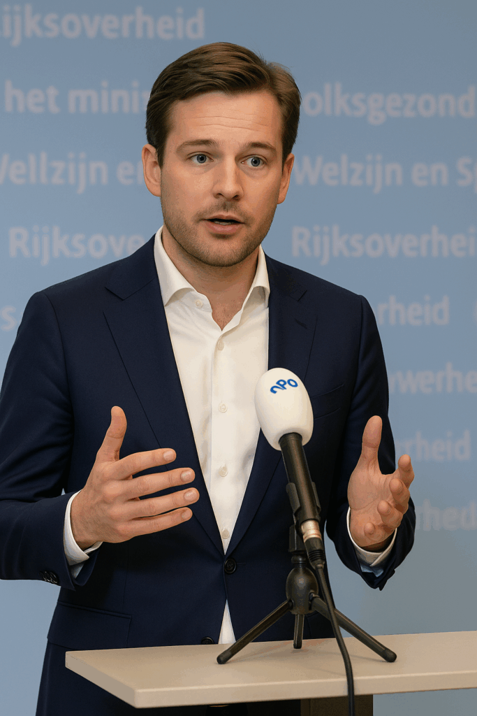 A photograph features Dutch Junior Health Minister