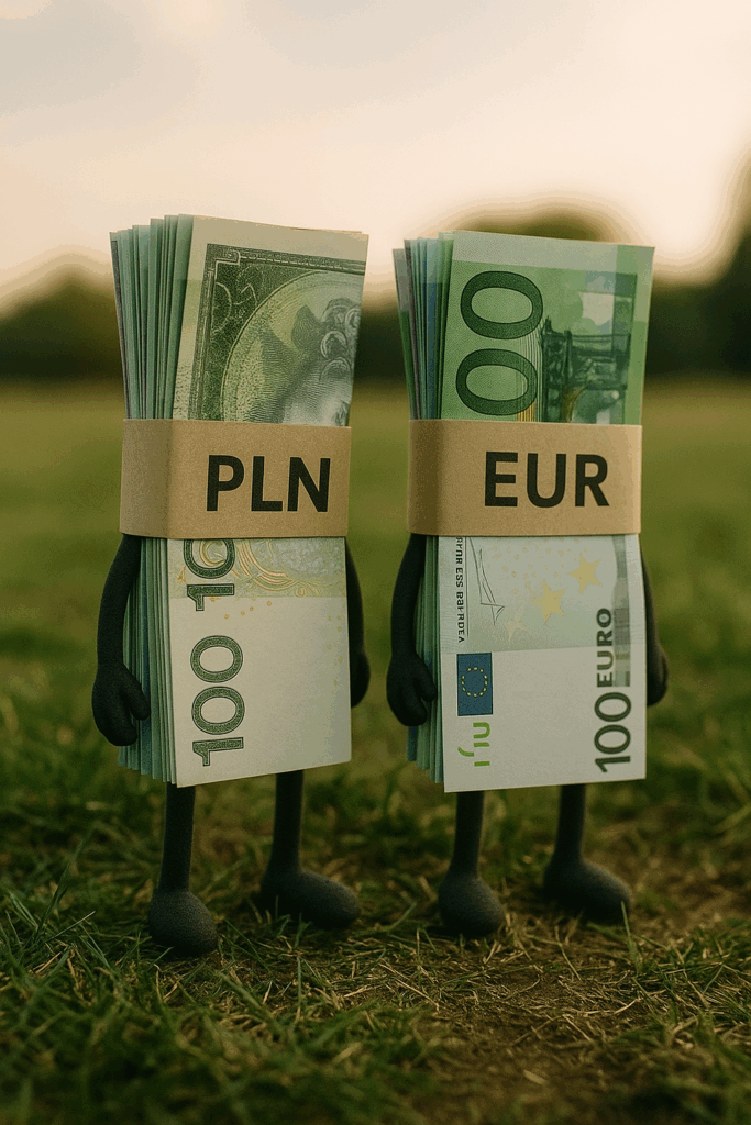 A photograph features two bundles of Euro banknote