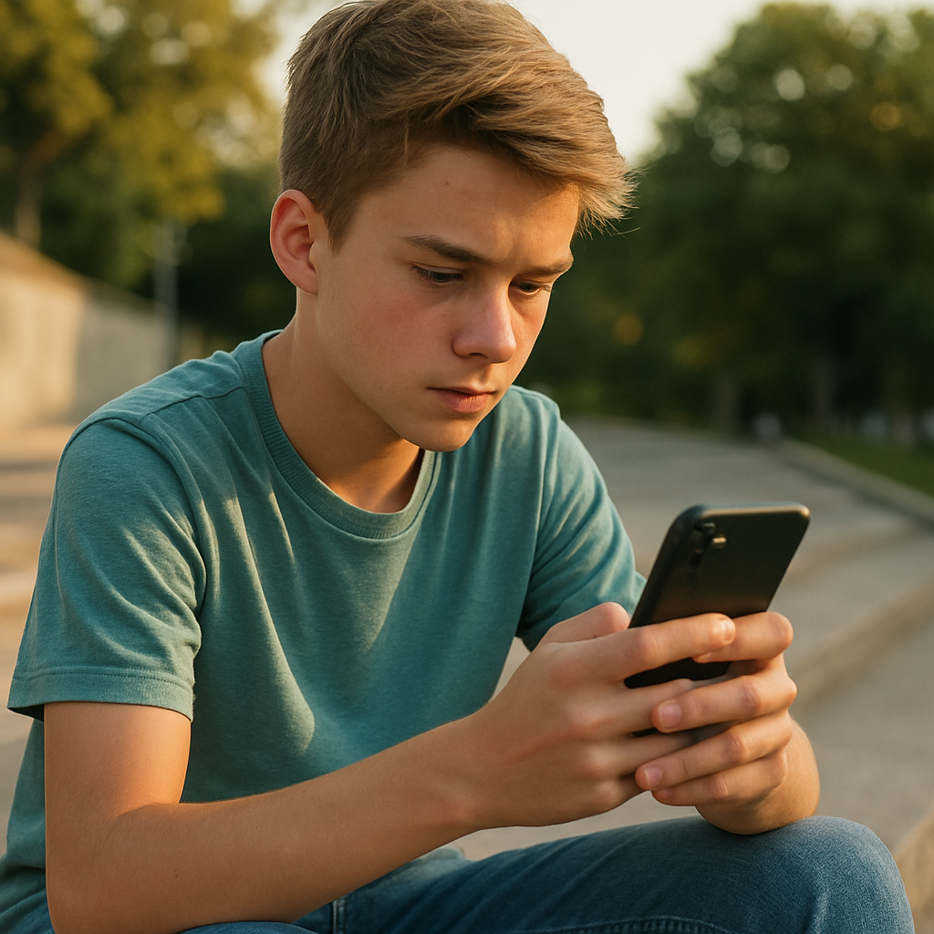 A photograph of a young Caucasian teenage boy aro
