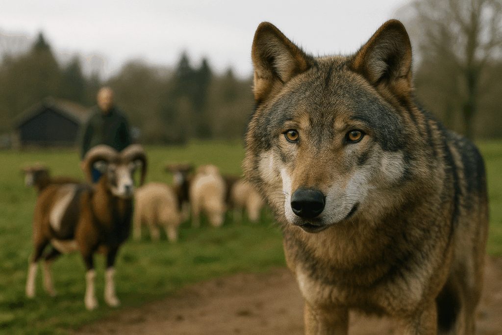 A photograph taken during daytime captures a wolf