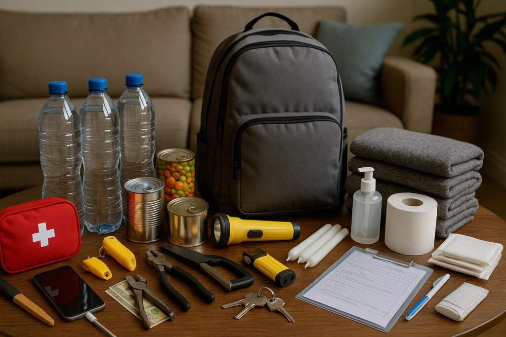 A photograph displays an emergency preparedness ki